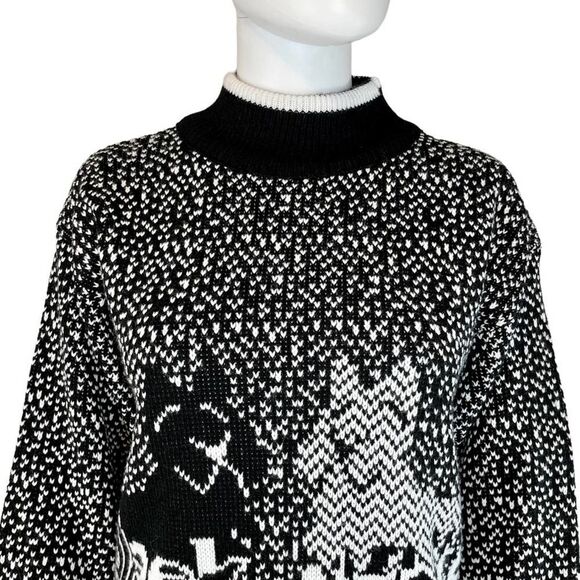 Vintage Nuggets Scottish Terrier Knit Sweater Turtle Neck Black Long Sleeve - Picture 2 of 8